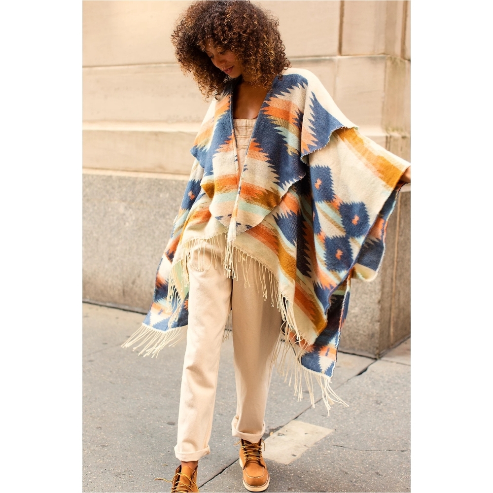 Free People Crossroads Oversized Southwestern Fringe Poncho Nwot